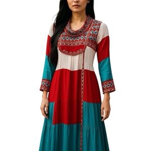 Aisha Multi Colors  Embroidered Pleated Dress Made in Pakistan.  Sz 38  M (us)